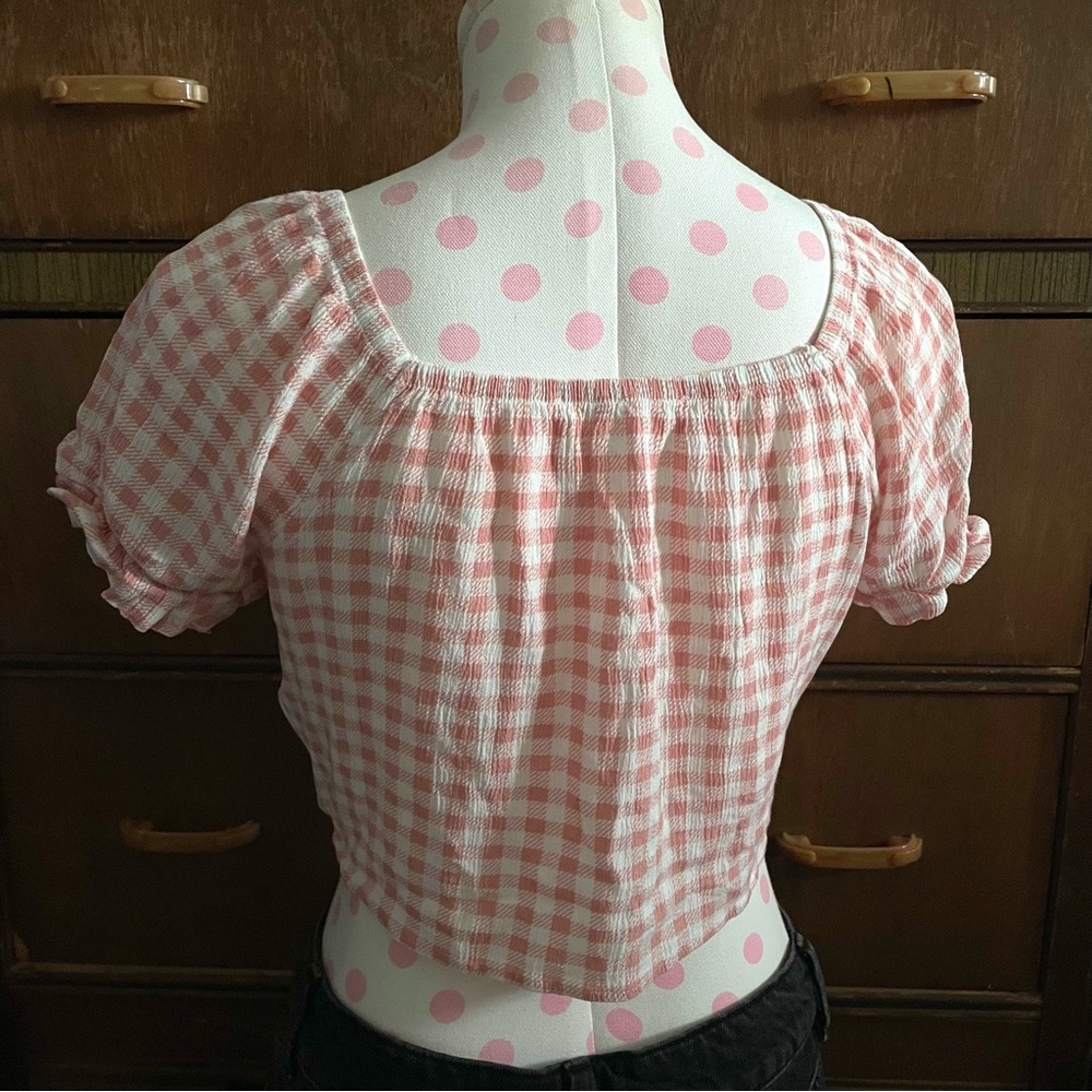 Gingham Blouse Crop Top - Picture 2 of 9